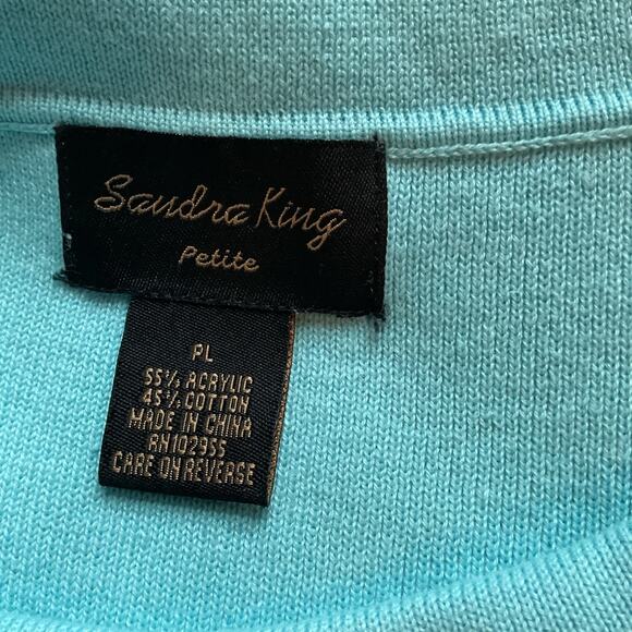 Sandra King Bluse Sleeveless Collared w/Bow Shell Petite L - Picture 3 of 5